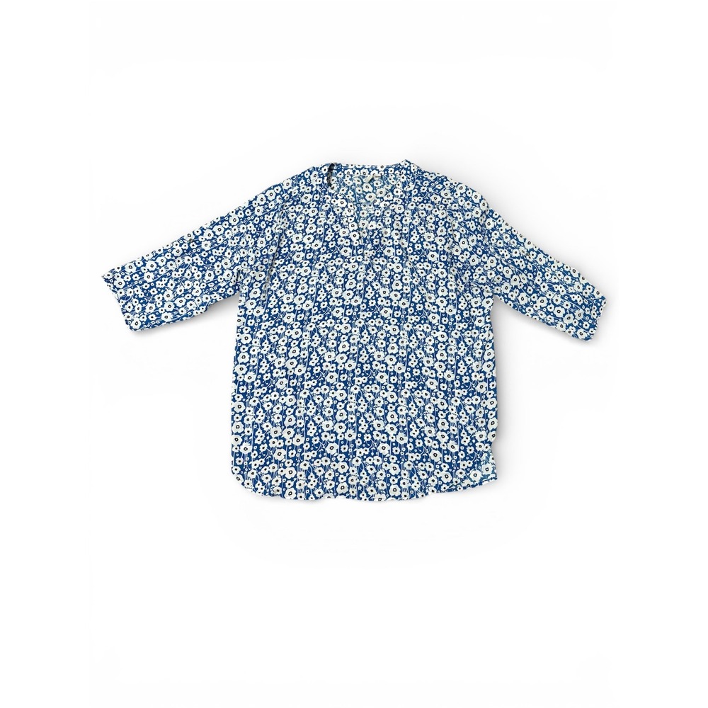 C est‎ 1946 Womens Plus Size 22/24W Blue Floral V-Neck 3/4 Sleeve Tunic Top